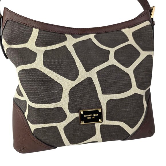 Michael Kors Handbag Giraffe Print Brown & Cream Canvas Handbag 13"x11"x6" - Picture 2 of 8